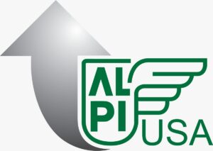 The letters ALPI in green surrounded by a green design.